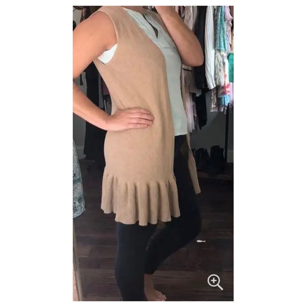 NWOT Loft Outlet Tan Sleeveless Ruffle Sweater Cardigan